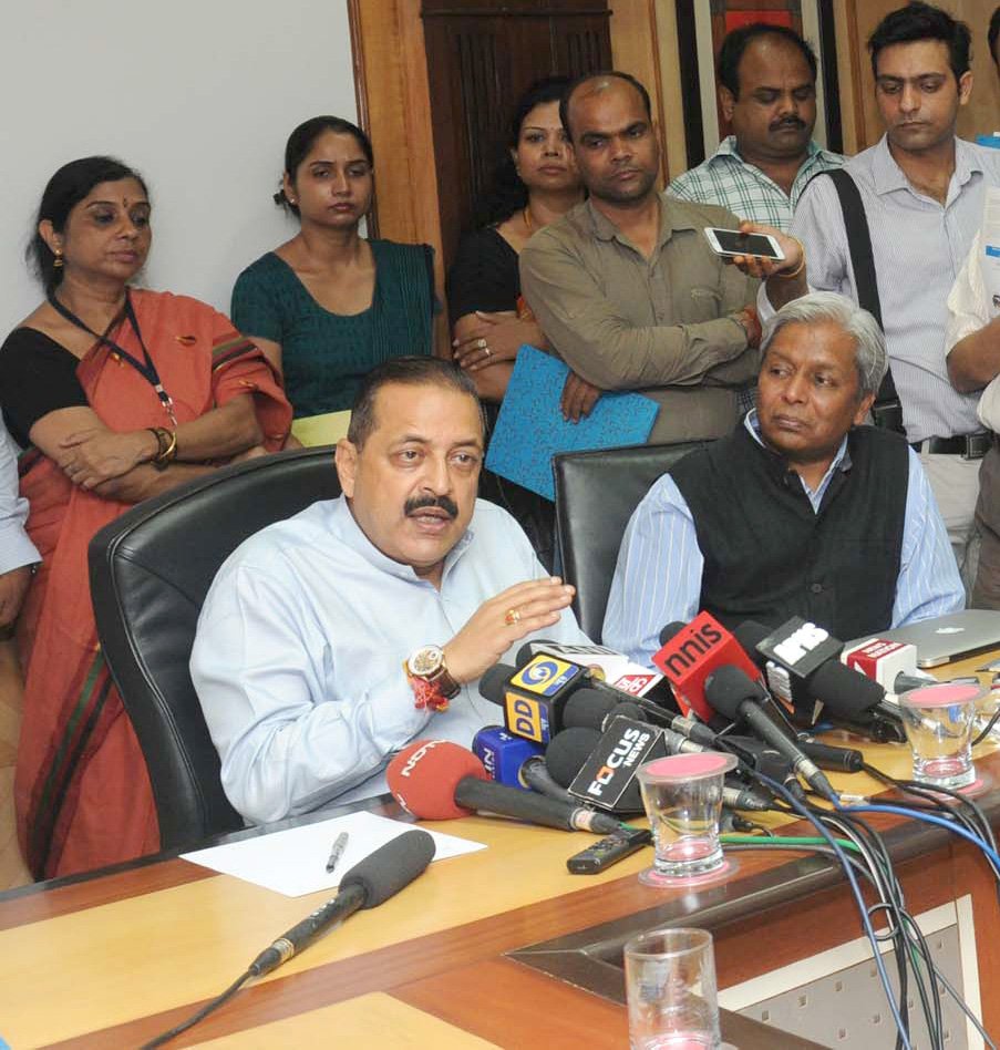 The science and technology minister, Dr Jitendra Singh addressing a press conference, in New Delhi on September 02, 2014